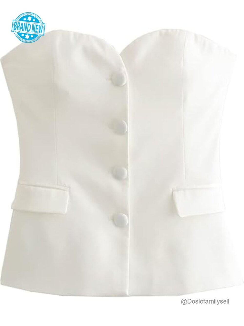 Sleeveless Blazer Tube Top Off Shoulder Button Front Strapless Bandeau Vest
